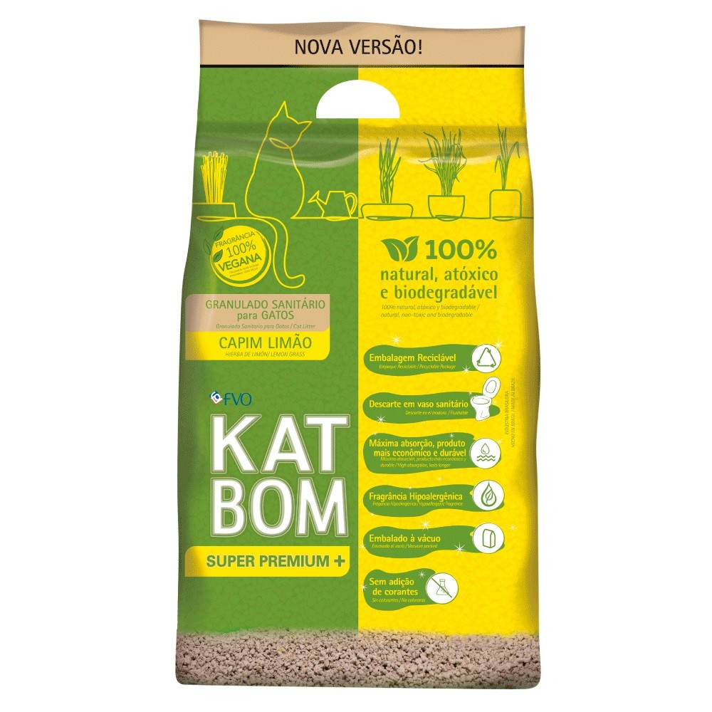 Areia Higiênica para Gatos Katbom Aroma de Capim Limão 3kg