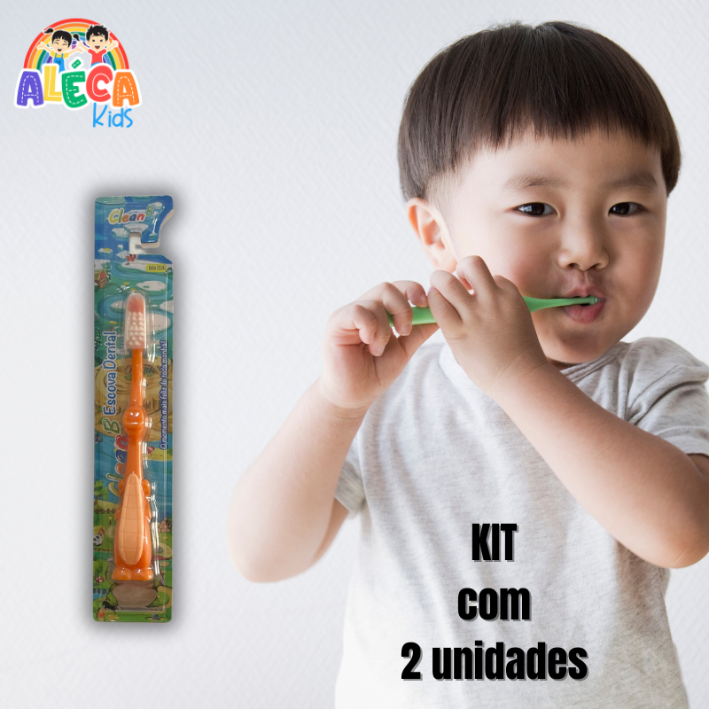Kit com 2 unidades Escova Dental Infantil Clean B com Limpa Língua Macia  2 a 10 Anos