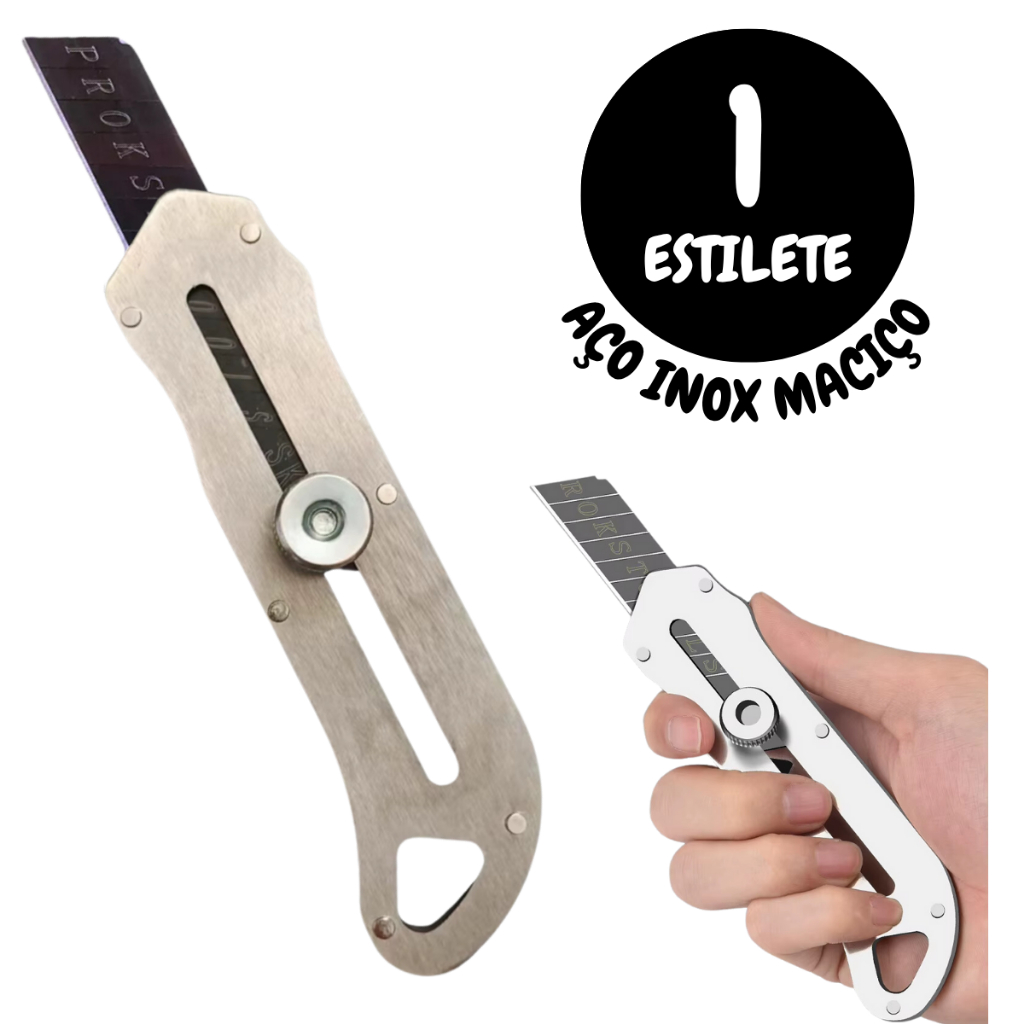 Estilete Profissional de Metal 18mm Com Trava Aço Inox Maciço Super Resistente