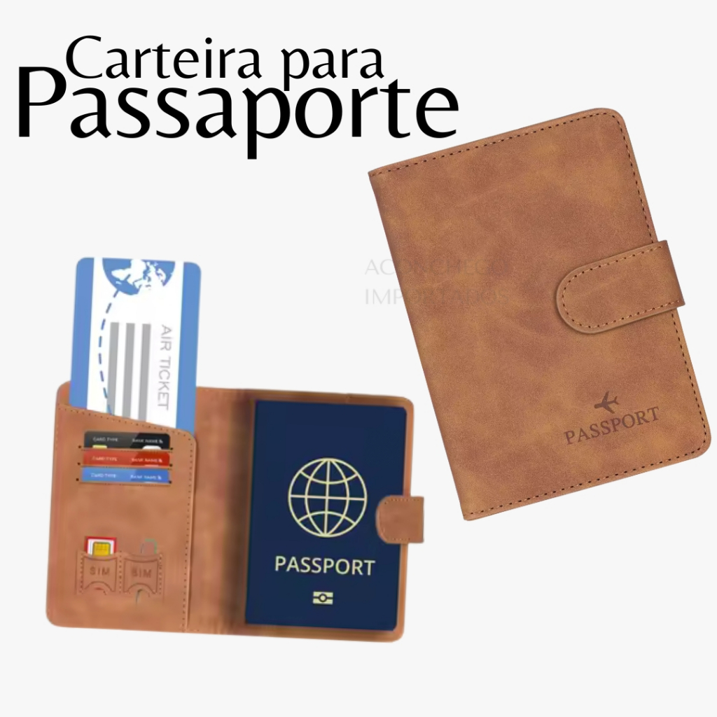 Carteira Porta Passaporte Com Proteção RFID Organizador De Documentos Cartões Para Viagem