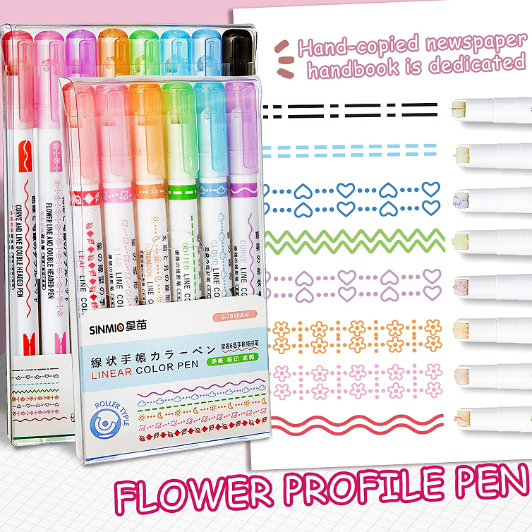 Kit 6 Cores Caneta Carimbo Roller Colorido Papelar