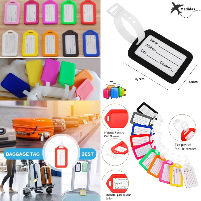 Tag de Identificação Etiqueta Identificadora Mala Bagagem Viagem Travel – ATACADO