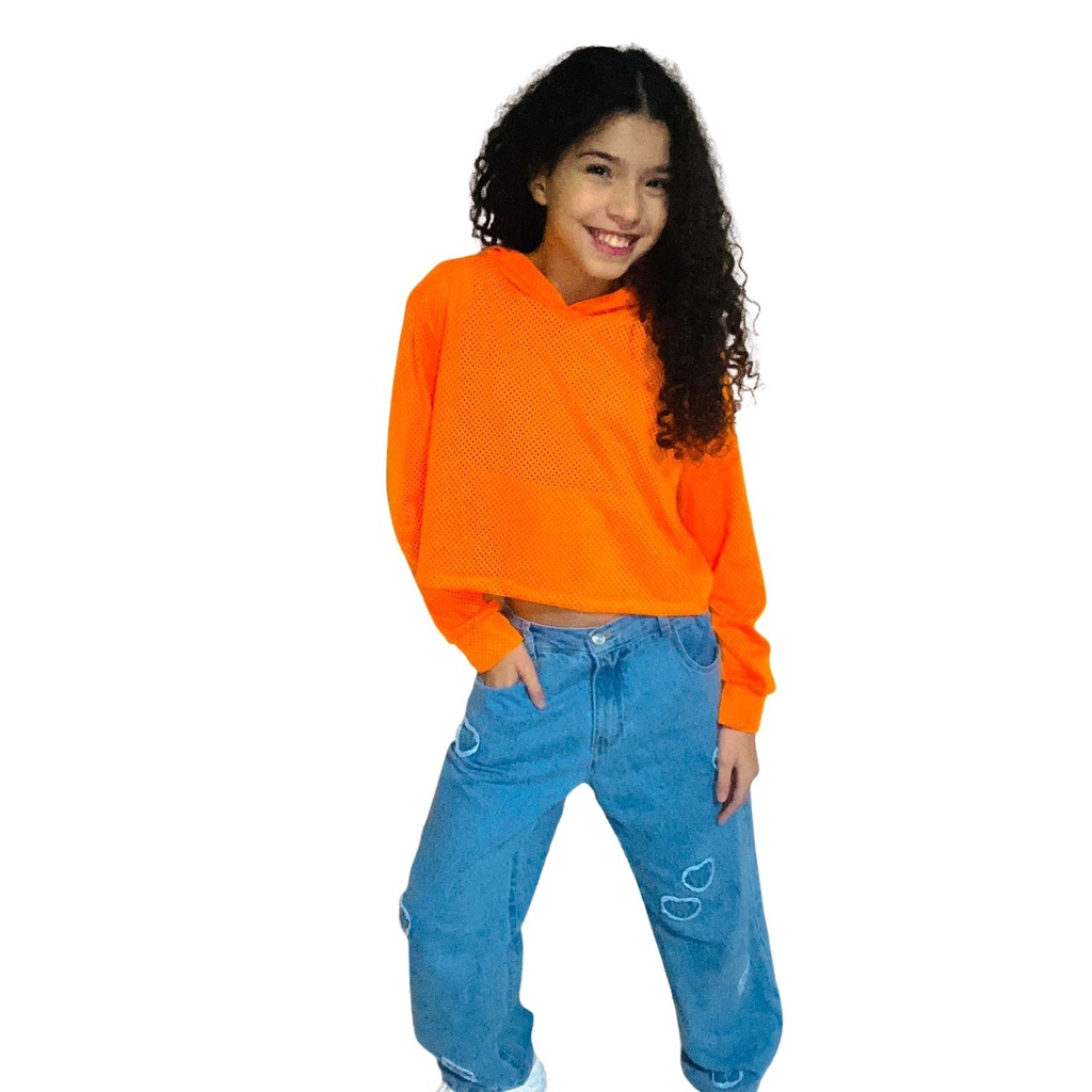 CROPPED telinha neon infantil com capuz bloguerinha