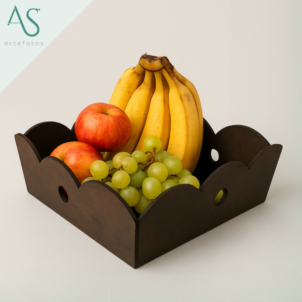 Decoração Fruteira de Mesa Mdf Quadrado com Detalhe de Maça