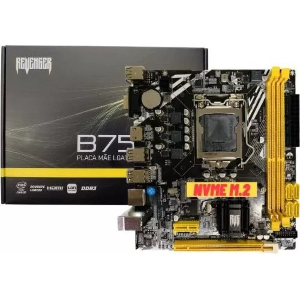 Placa Mãe Gamer Lga 1155 B75 Ddr3 M2 Nvme I3,i5,i7 Lan Giga