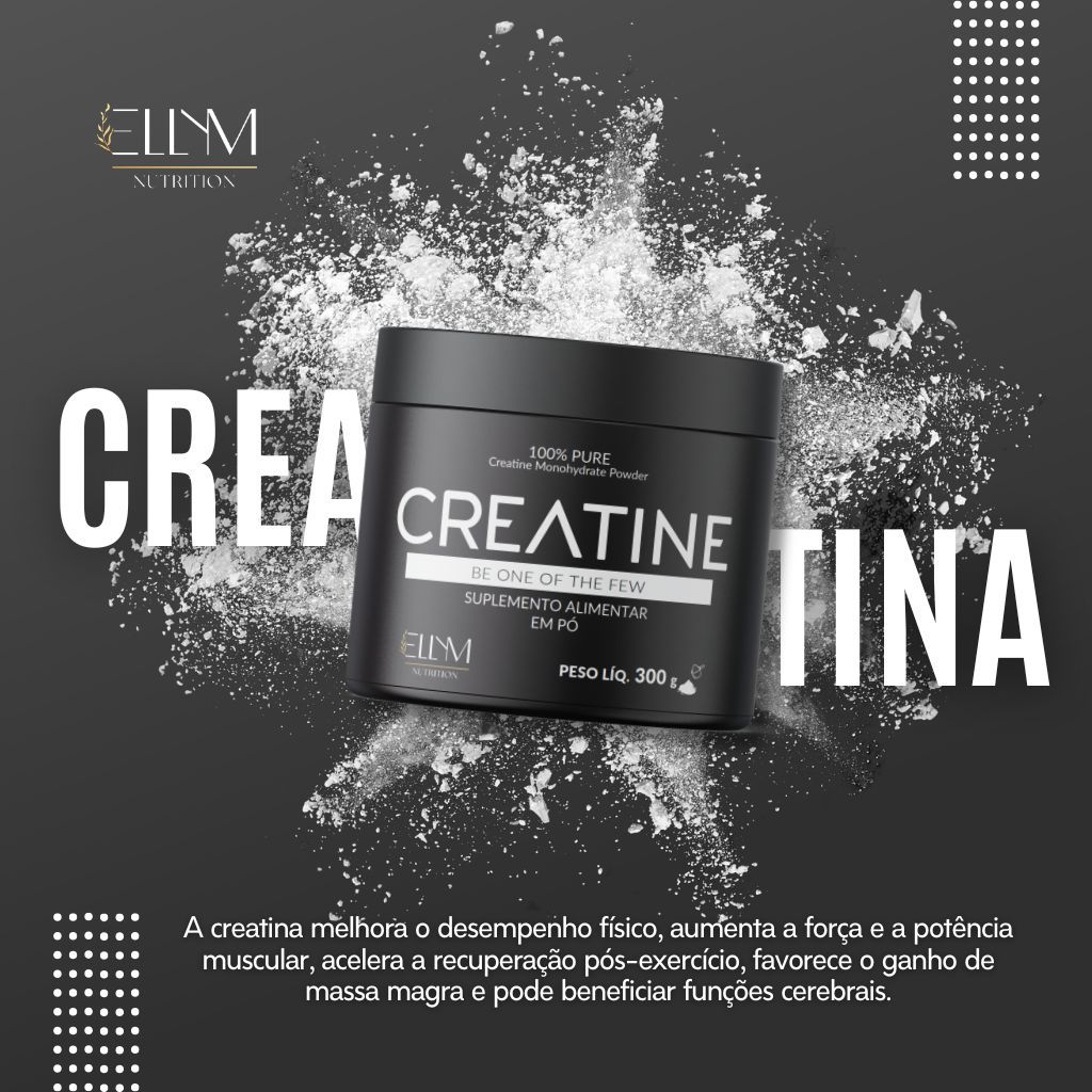 Creatina 300g Pura Monohidratada Ellym Nutrition Suplemento Premium Alto Rendimento 100% Pureza