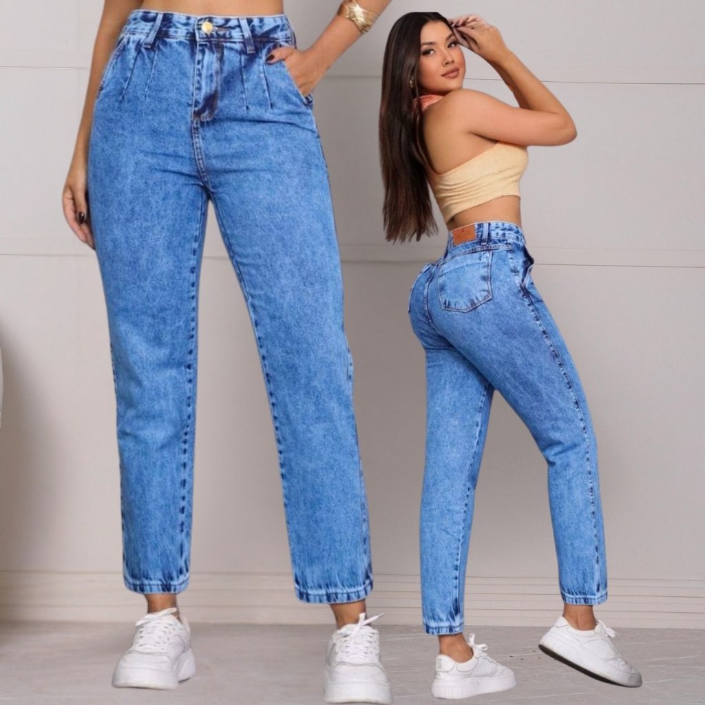 Calça Mom Jeans Com Pinça Tradicional Premium Feminina Empina Bumbum