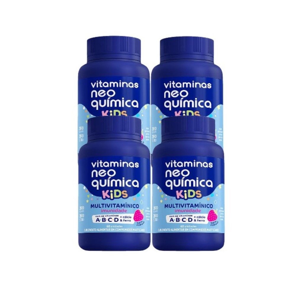Kit 4x Vitamina Kids Morango 60 Comp Mastigáveis -NeoQuimica