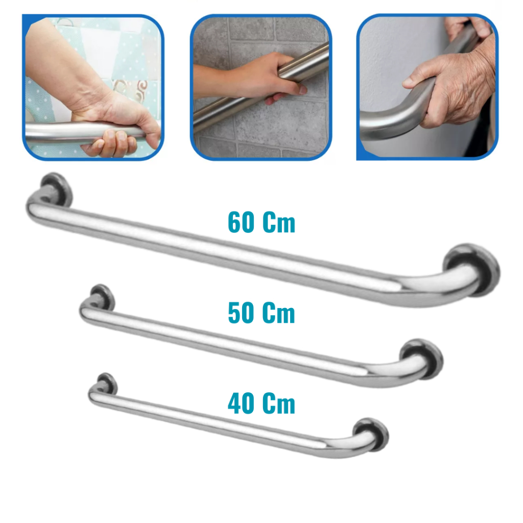 Kit 3 Alças Barras de Apoio Banheiro Suporte Alumínio Segurança Idoso Deficiente 60CM 50CM 40CM