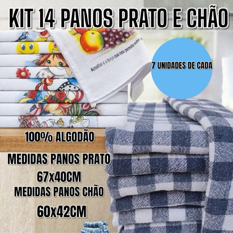Kit 14 Panos 7 Panos de Prato e 7 Panos de Chão 1