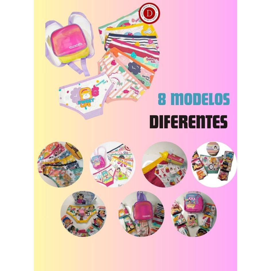 Kit 7 Calcinhas Infantis Algodão Macio Diamantes Lingerie – Conforto e Durabilidade para sua Princes