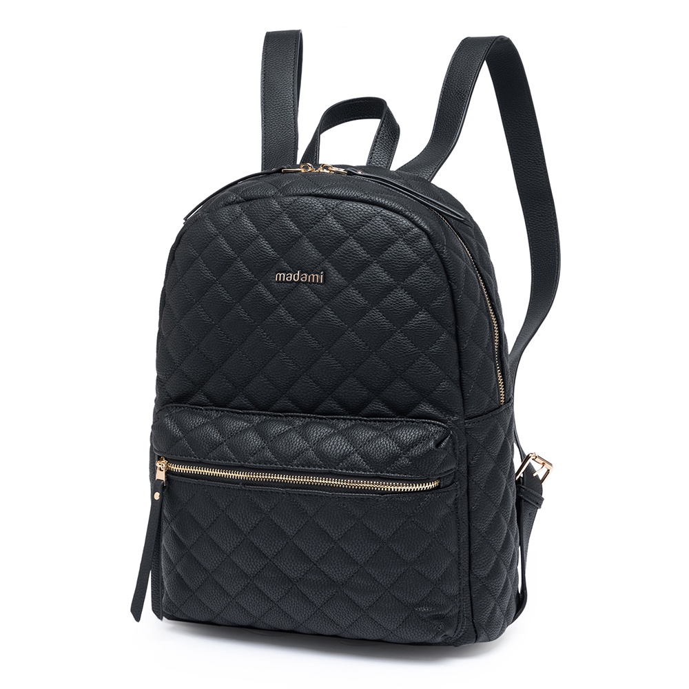 Mochila Madami Couro Feminina Fashion Notebook Matelassê Preta