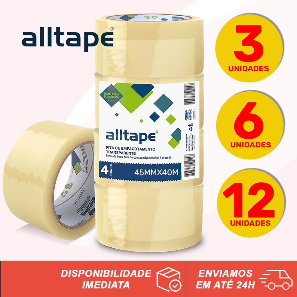 Fita Adesiva Transparente Larga Para Empacotamento 40 metros Alltape Grossa Ecommerce Hotmelt Kit Pr