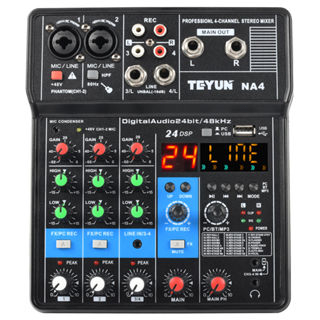 TEYUN-4-Channel Mini Mixer De Áudio, Profissional