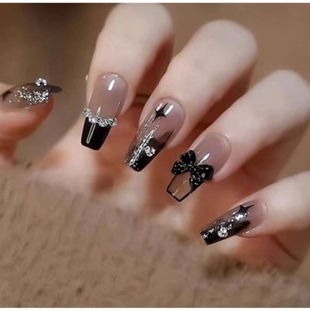 KIT 24/48/72 Unhas C/Cola Postiça Decorada Glitter Bailarina Quadrada Amendoada Francesinha Pintada