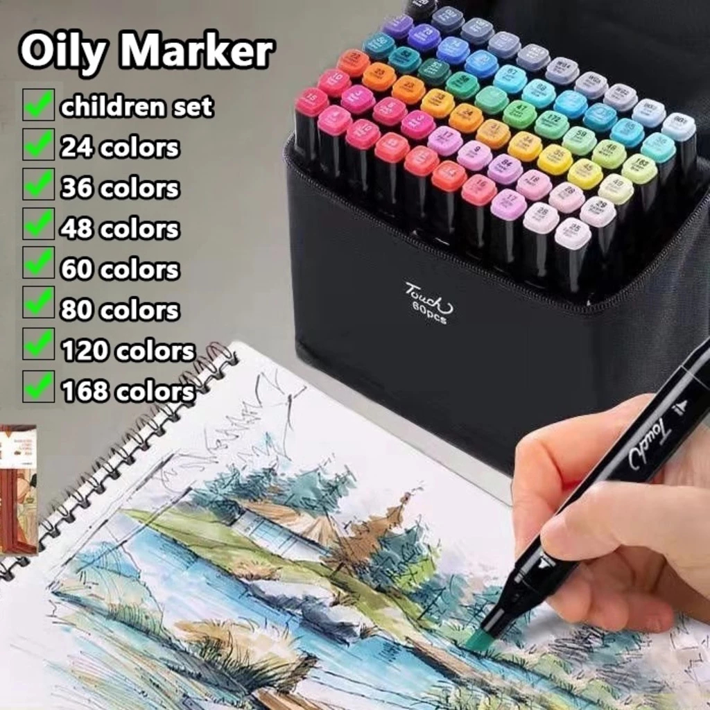 24/36/48/60/80 Cores Marker Caneta Marcadora Com Ponta Dupla/Pintura De Arte/Aquarela/Material Escol