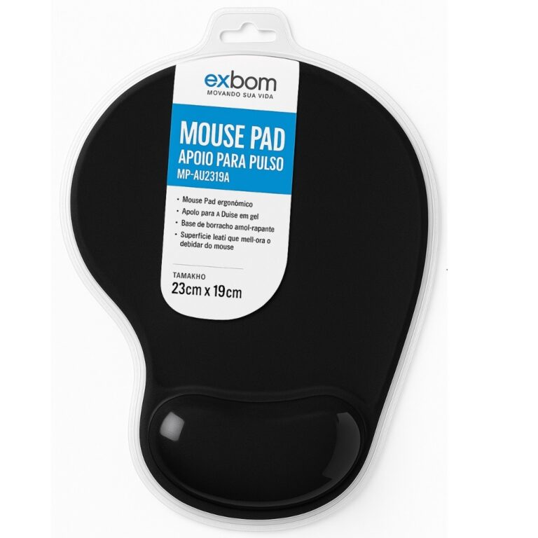 MousePad Ergonômico Preto com Apoio de Pulso em G