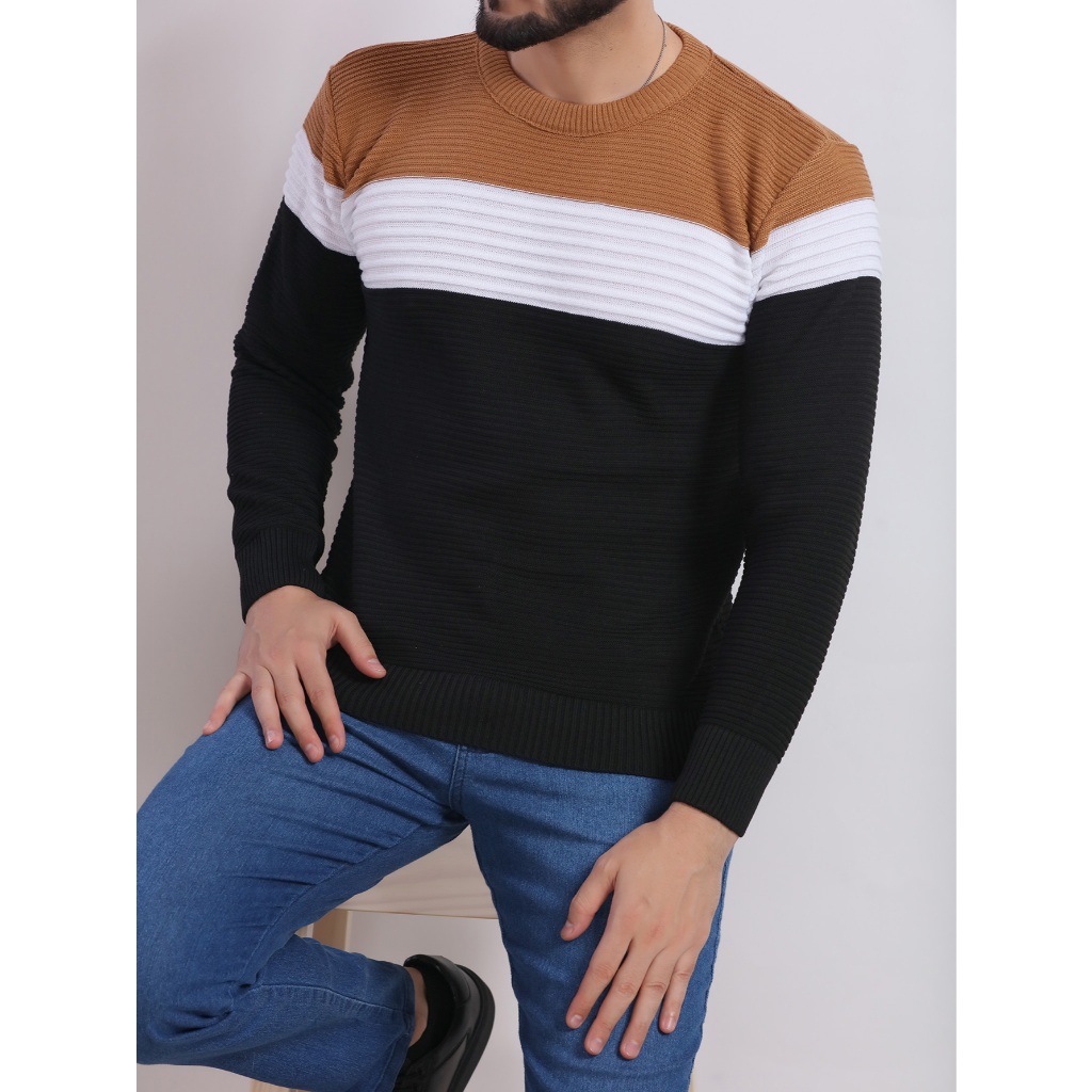 Sueter tricot masculino blusa de frio gola redonda manga longa blusa de Lã