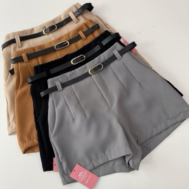 short feminino alfaiataria com cinto social cintur