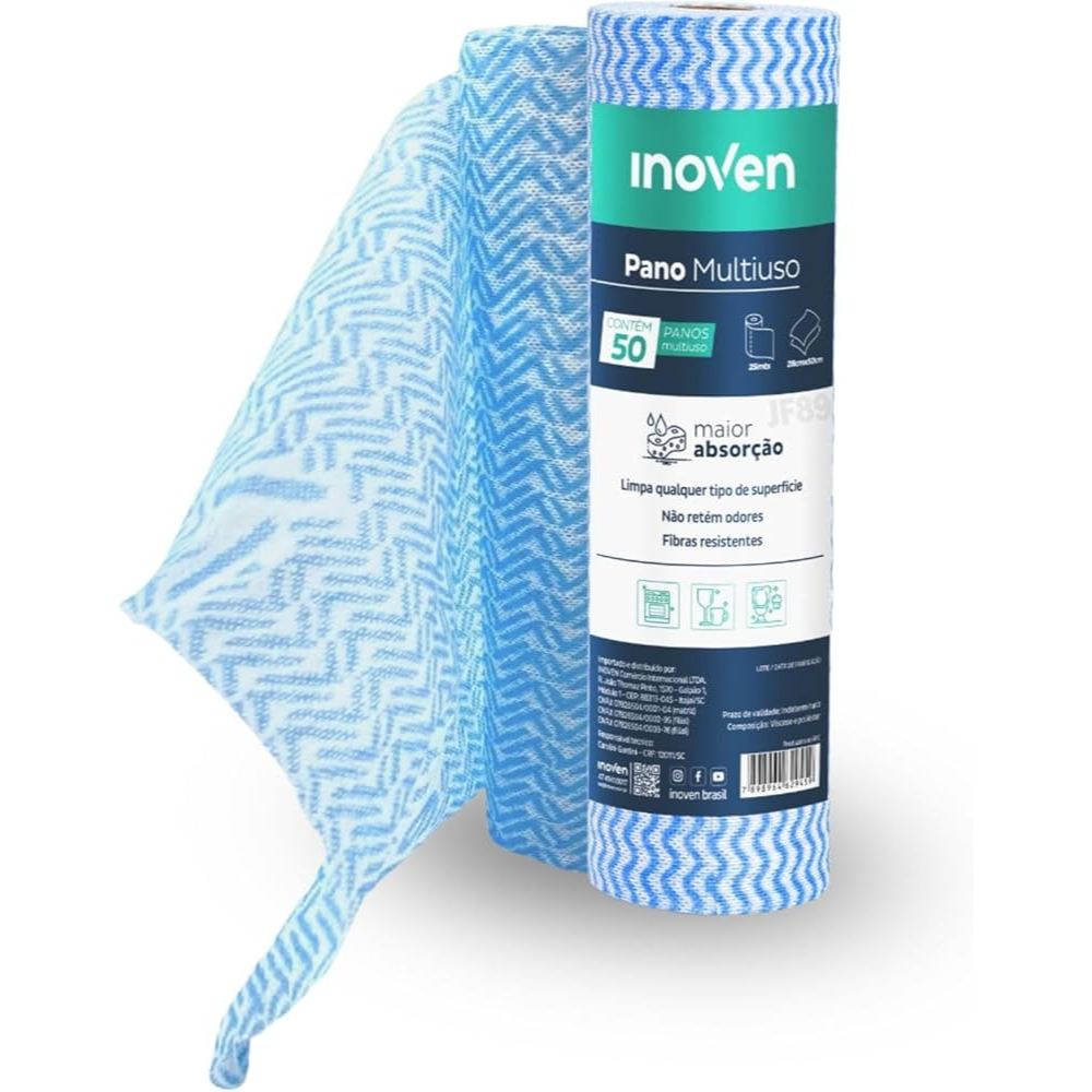 Kit 1 a 3 Rolo  Pano Multiuso Com 50 Panos Rolo 28X40cm Azul