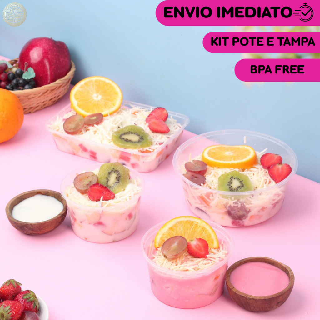 Kit Pote Redondo Descartável Transparente Para Bolo de Pote Com 24 unidades BPA Free 140/200/250/350