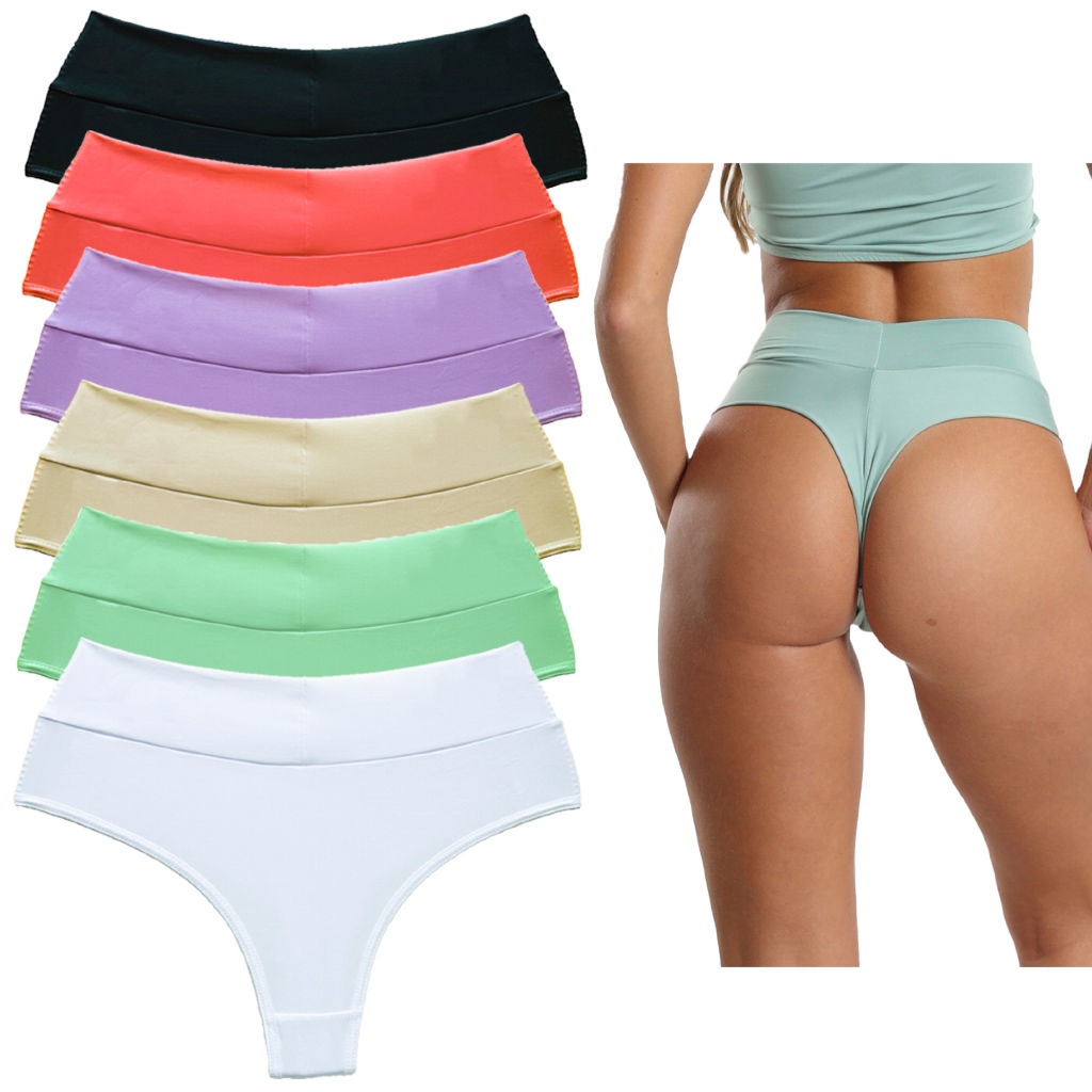 Calcinhas Cós Alto Embutido Fio Duplo Nao Marca Bumbum Kit Unidades Variadas