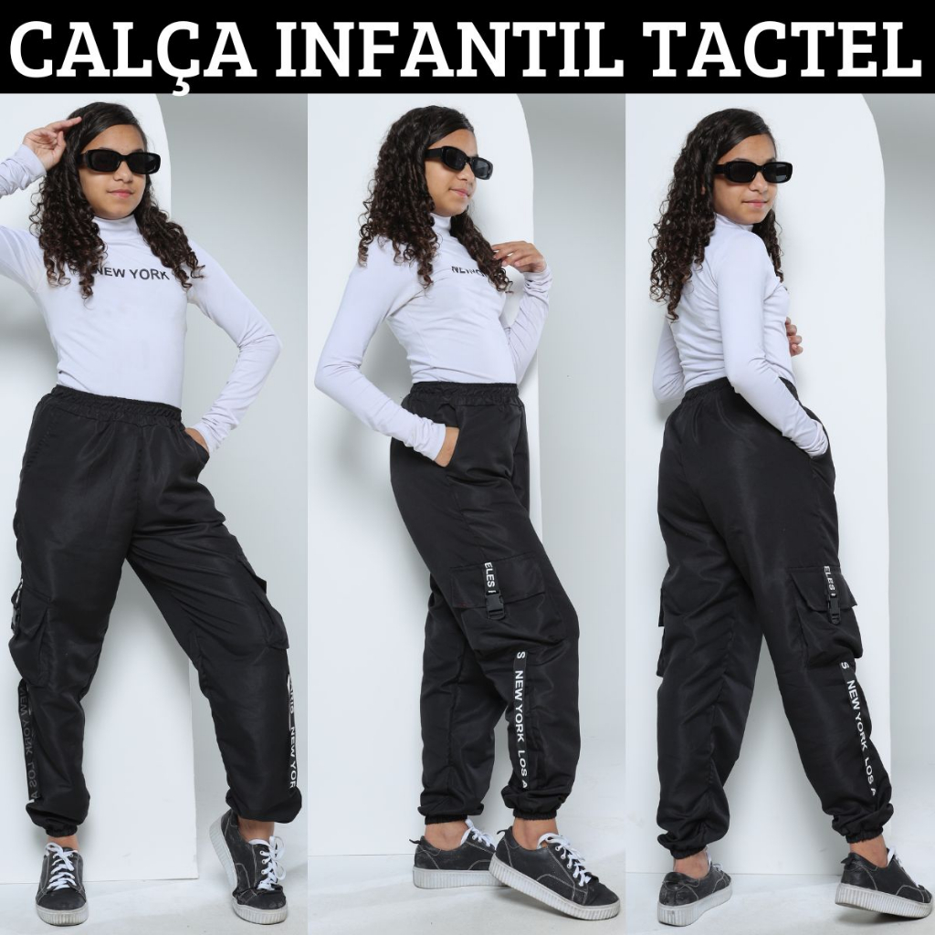 Calça Infantil Feminina Tactel Jogger Cargo Street Calça Para Crianças Meninas 4 Bolsos  Lindas Core