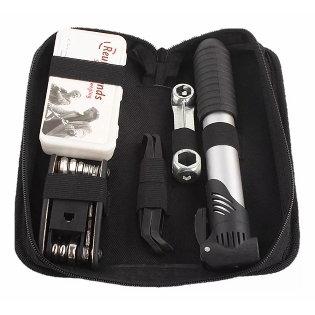 Kit Ferramentas portátil para Bicicleta  Reparo de Pneu, Bomba de Ar e Bolsa de Quadro Kit Completo