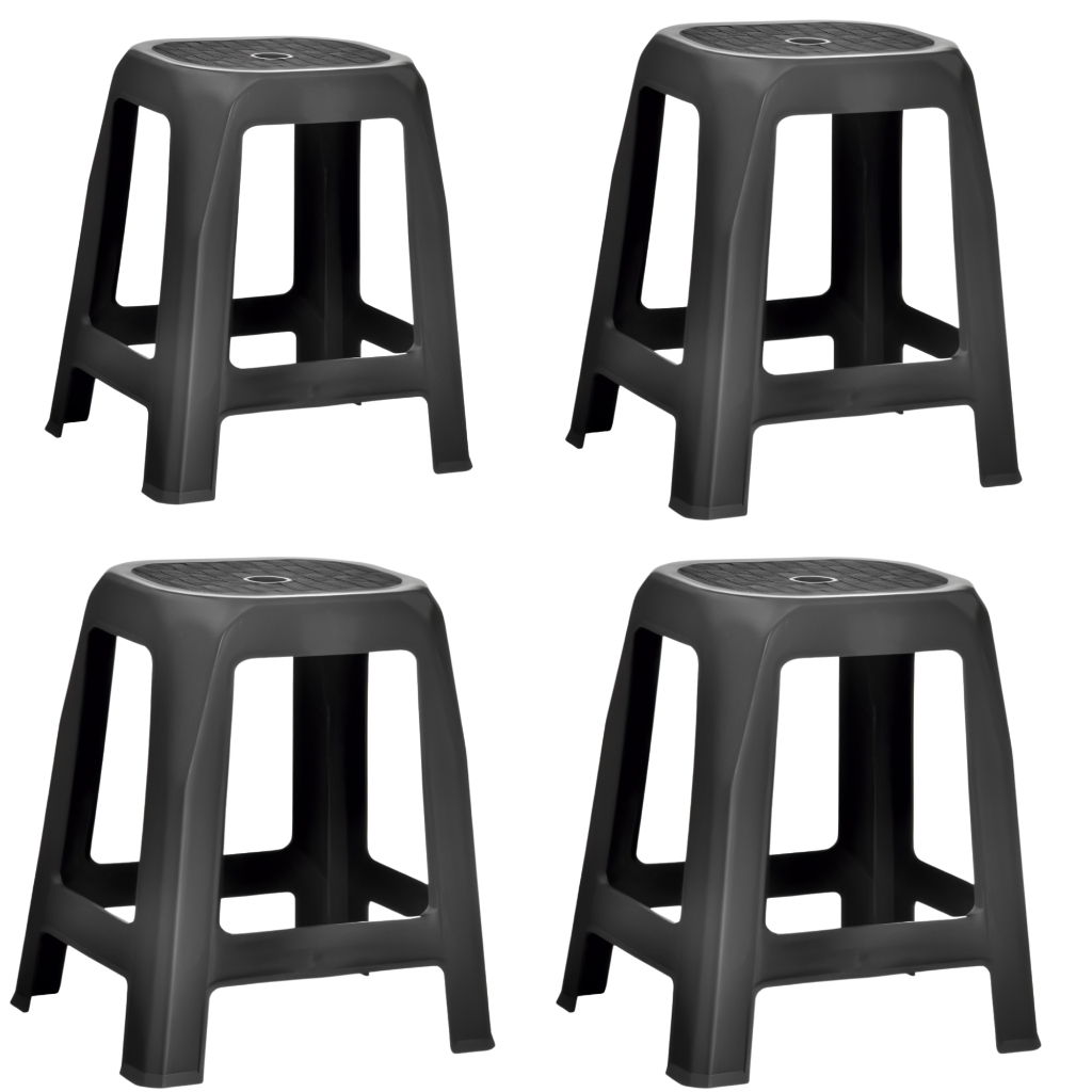 Banqueta Preta Plástico Resistente Santana – Kit 04 Und