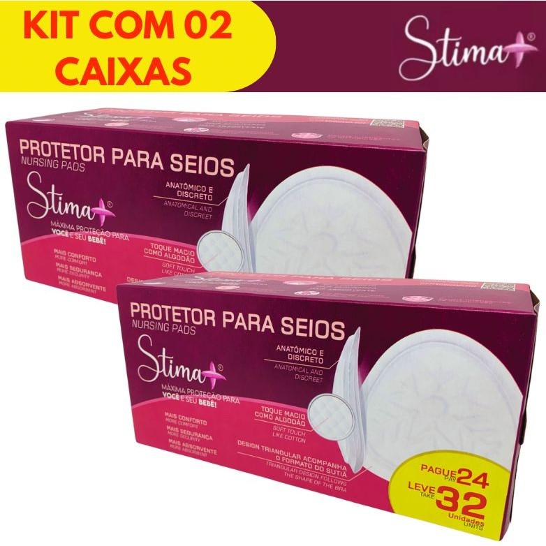 KIT 02 CAIXAS ABSORVENTE PROTETOR DE SEIOS STIMA+ C/64 UN CADA CAIXA COM 32 UM TOQUE MACIO  TECNOLOG