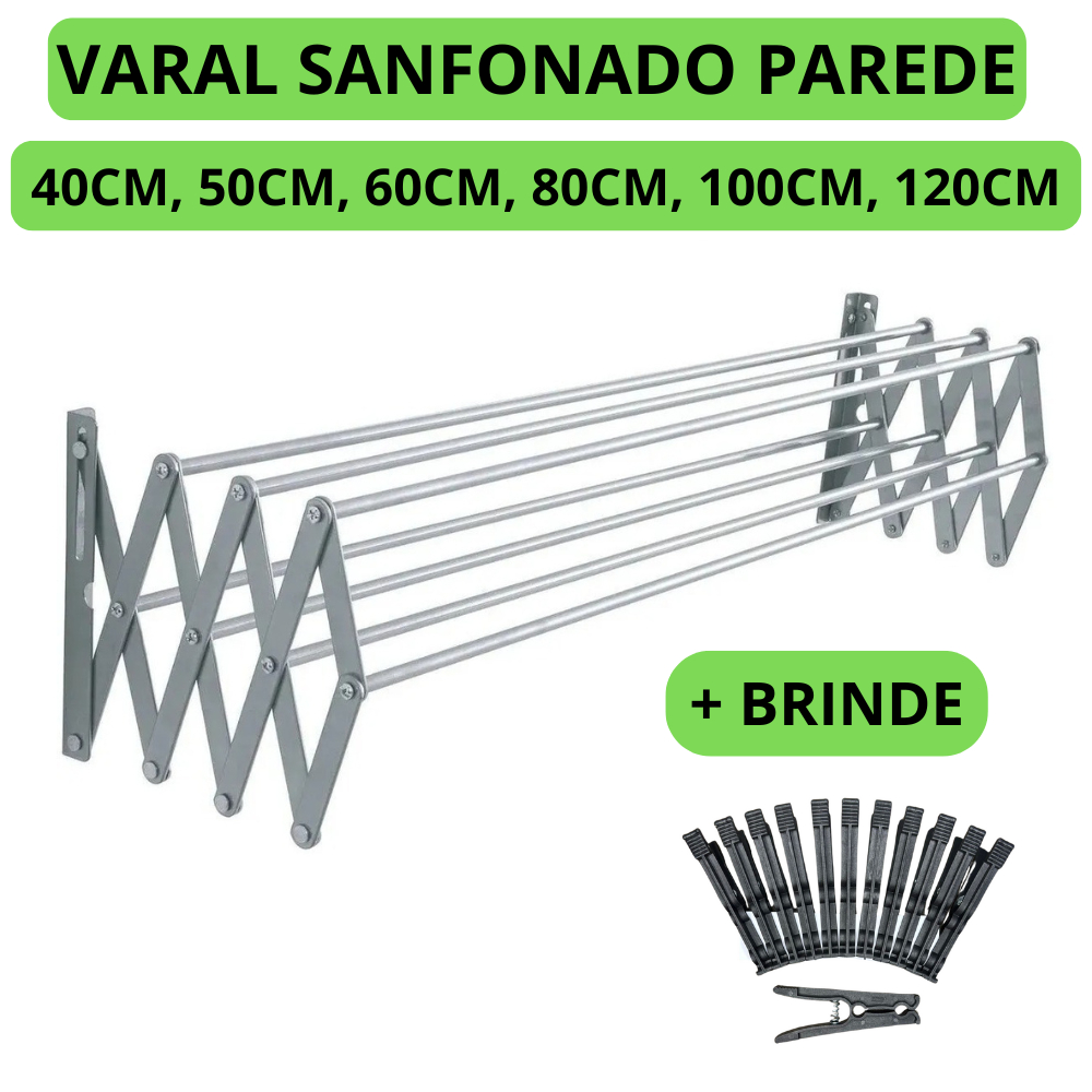 Varal Sanfonado Alumínio Retrátil 50cm 60cm 80cm 100cm