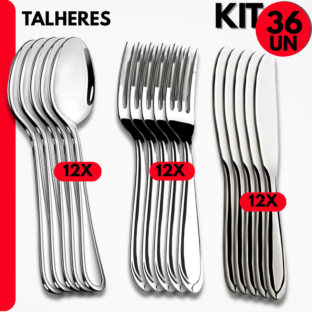 36 Peças; Colheres, Garfos e Facas para Jantar, Bares, Restaurante e Buffet
