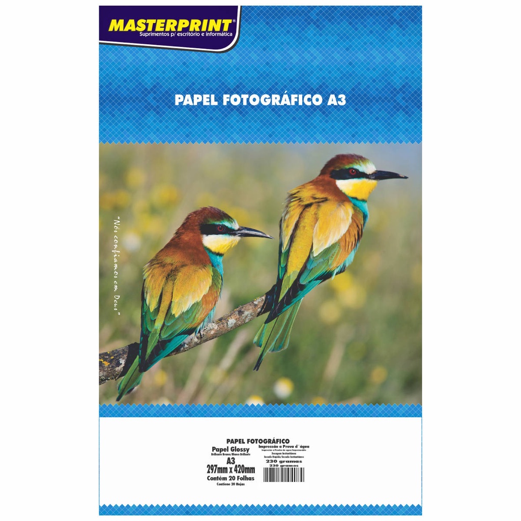 Papel Fotográfico Glossy A3 230g Branco Brilhante Masterprint com 20 Folhas
