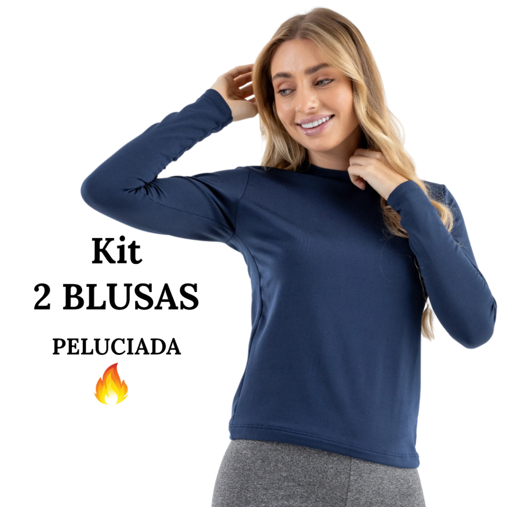 KIT 2 Blusa Térmica Feminina Segunda Pele Peluciada Inverno Frio
