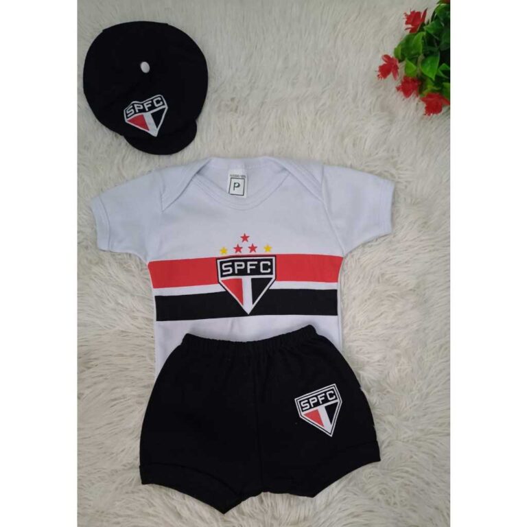 Body Bebê  Time tricolor de sp + Boina + short Te