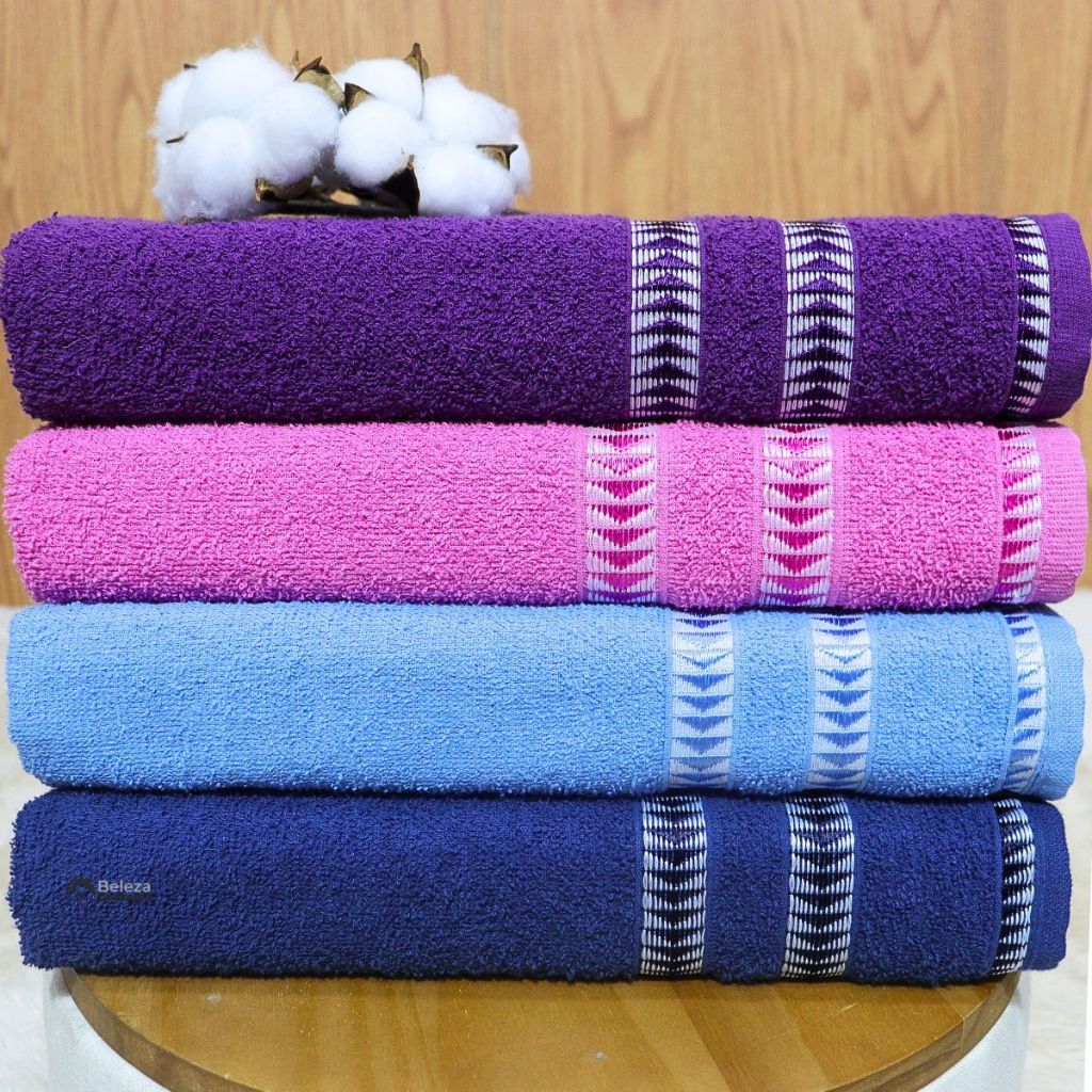 Kit com 4 Toalhas de Banho Grande 100% Algodão Bordado Cintilante Luxo 1,30X70  macio alta absorção