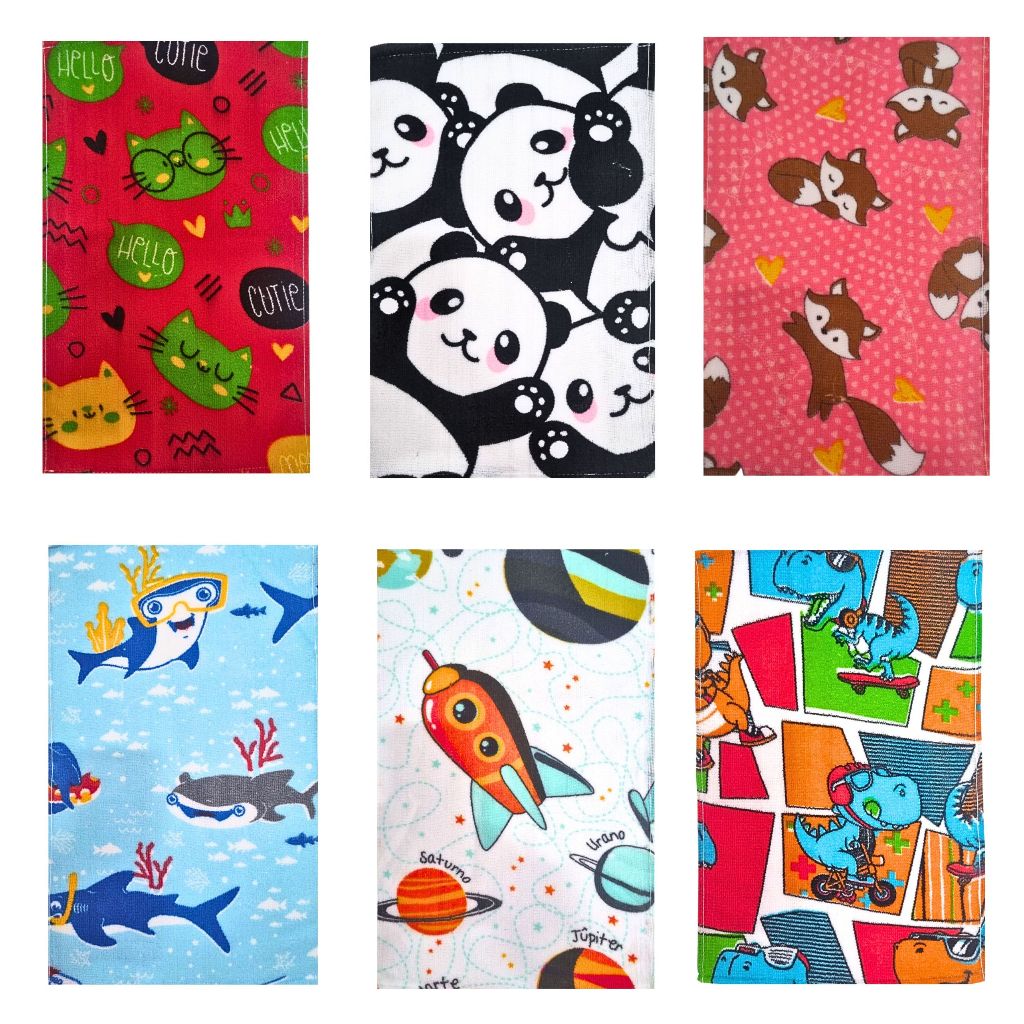 Kit 10 Toalhinhas De Mão Manicure Lavabo Escolar Personagens Infantil Desenhos Lancheira Criança