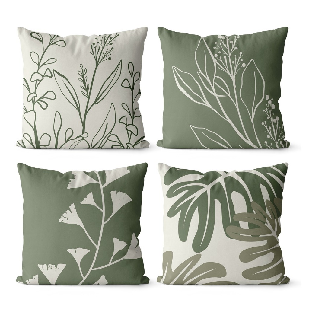 Kit 4 Capas de Almofadas Decorativas 45×45  – Floral Verde 003