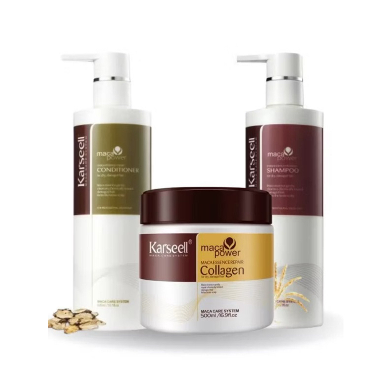 KIT COMPLETO MASCARA + SHAMPOO + CONDICIONADOR  KARSEELL ORIGINAL MACA POWER COLLAGEN ORIGINAL IMPOR