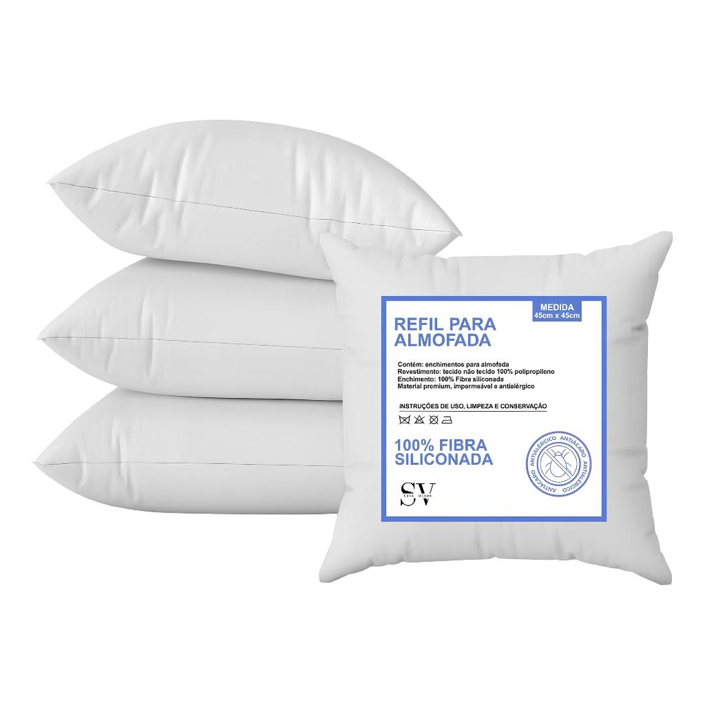 Enchimento Almofada Kit 4 Refil 45×45 Fibra Siliconada Anti Alérgico Lavável Silicone Extra Macio