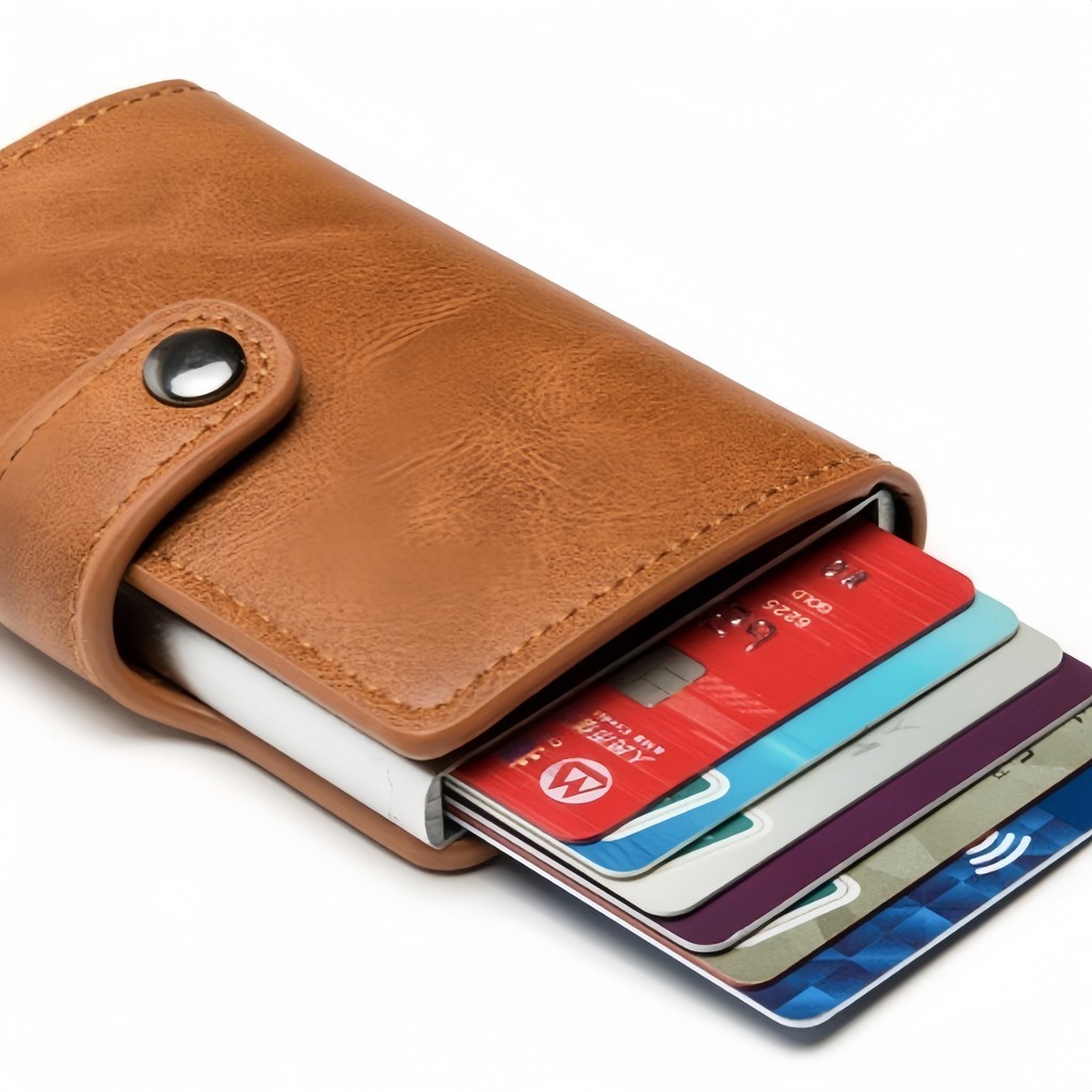 Fibra De Carbono Titular Do CartãO Carteiras Homens Marca Rfid Preto Magia Trifold Couro Fino Mini C