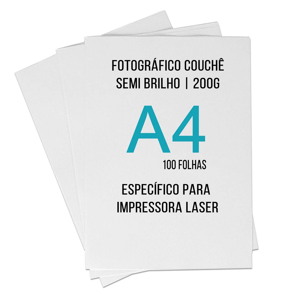 Papel Fotográfico Couche Semi Brilho A4 200g Específico para Impressora Laser com 100 Folhas