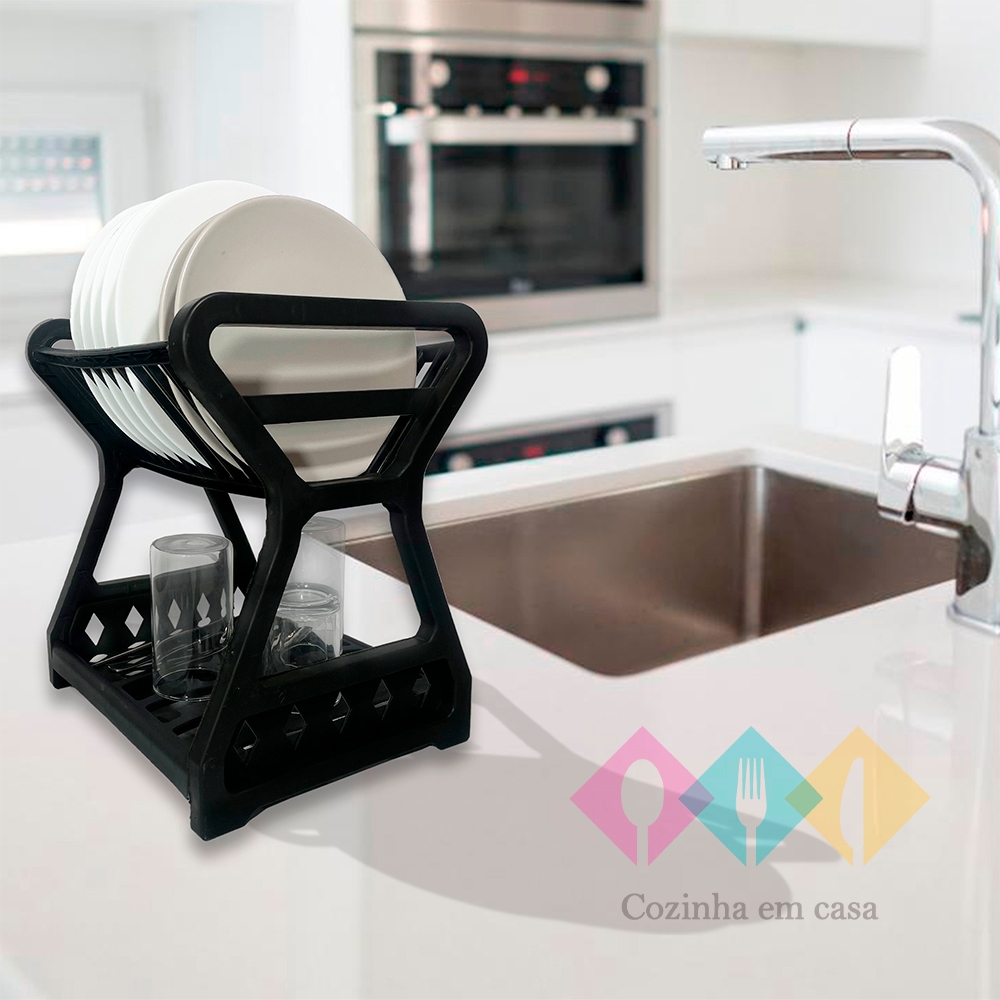 Escorredor Louças 12 Pratos Copos Xicaras Potes Vasilhas Duplo