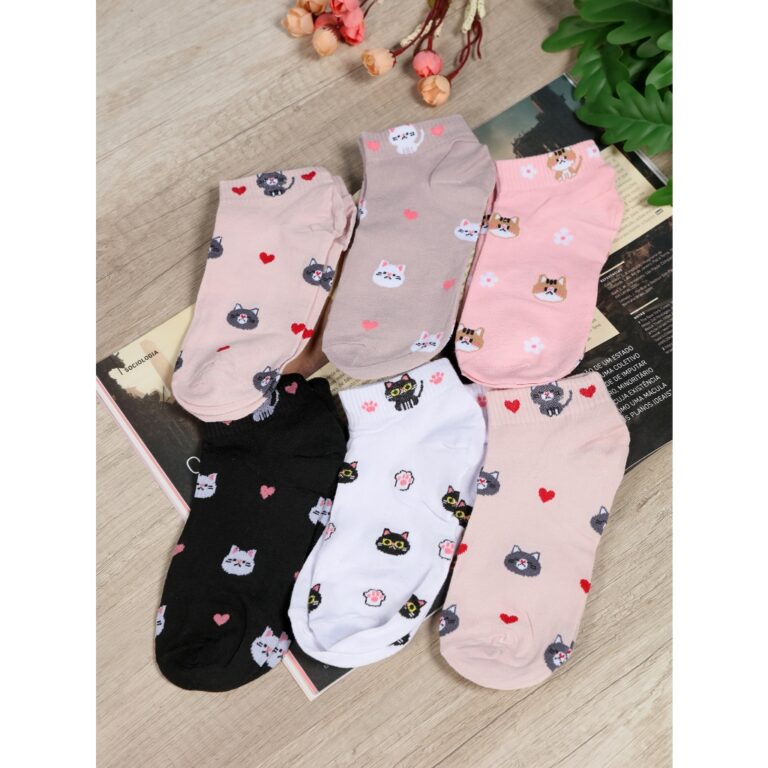 Kit 12/6 Pares Meias Feminina Soquete Cores Fofas 