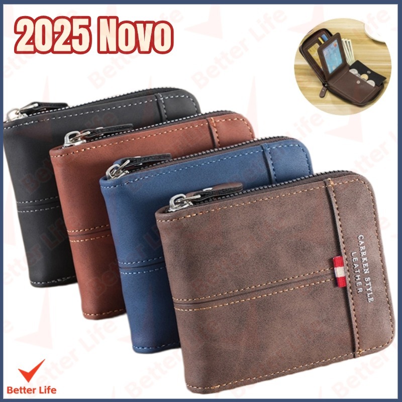 Carteira Masculina De Zíper Porta Cartão Moeda Preta Marrom Azul Presentes para Homens-BT