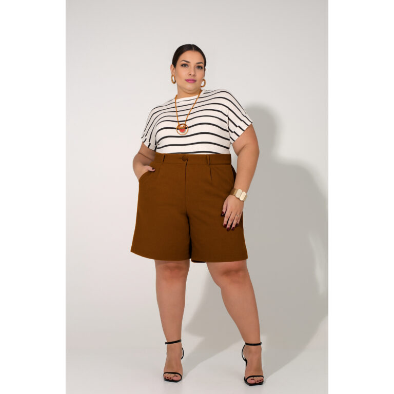Bermuda Feminina Plus Size  Alfaiataria Linho Rús