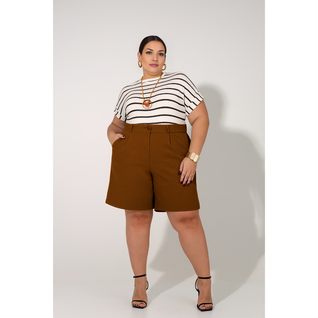 Bermuda Feminina Plus Size  Alfaiataria Linho Rústico M ao G4