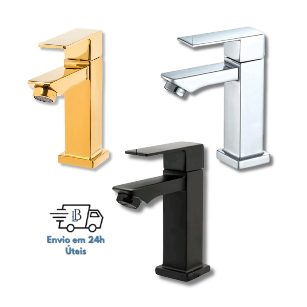 Torneira Lavabo Banheiro Black Preta Prata Dourado Luxo Metal Moderna 1/2 Cuba Fosco Inox Quadrada