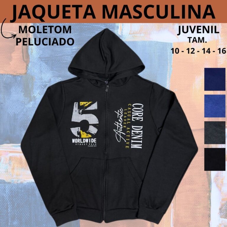 Jaqueta Moletom Peluciado com Bolso Capuz e Ziper 