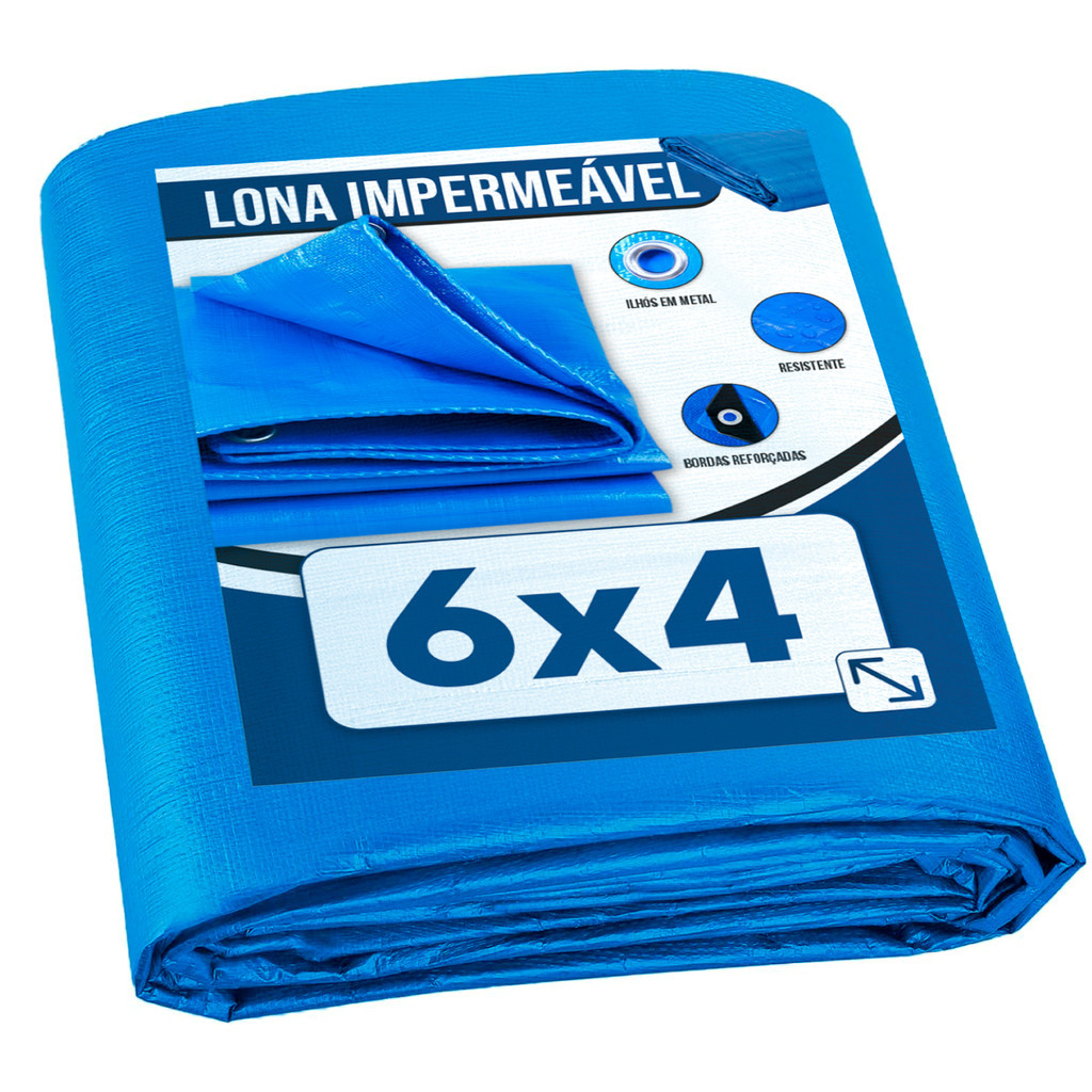 Lona Plástica de Proteção Cobertura Impermeável Azul 6×4 mts
